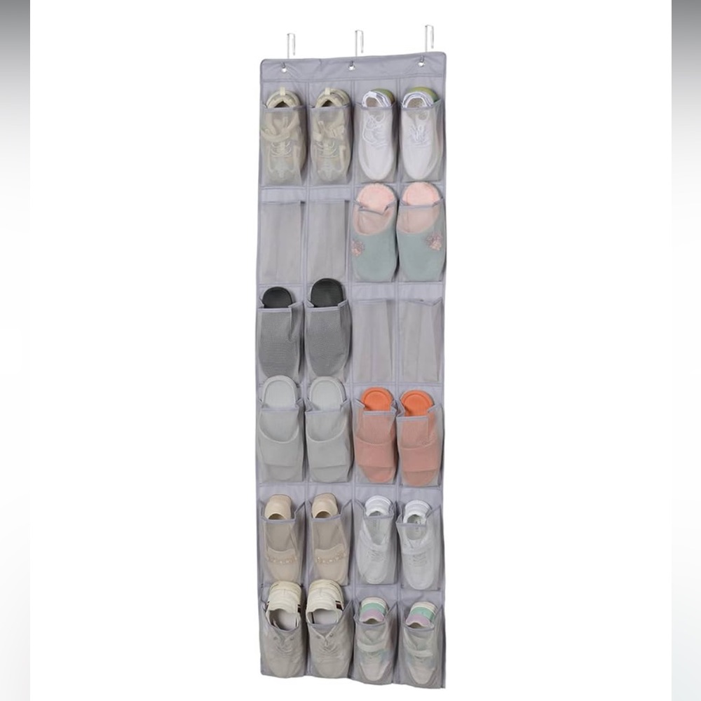 Amazon Over-the-Door Shoe Organizer in Light Gray with Pastel Accents
